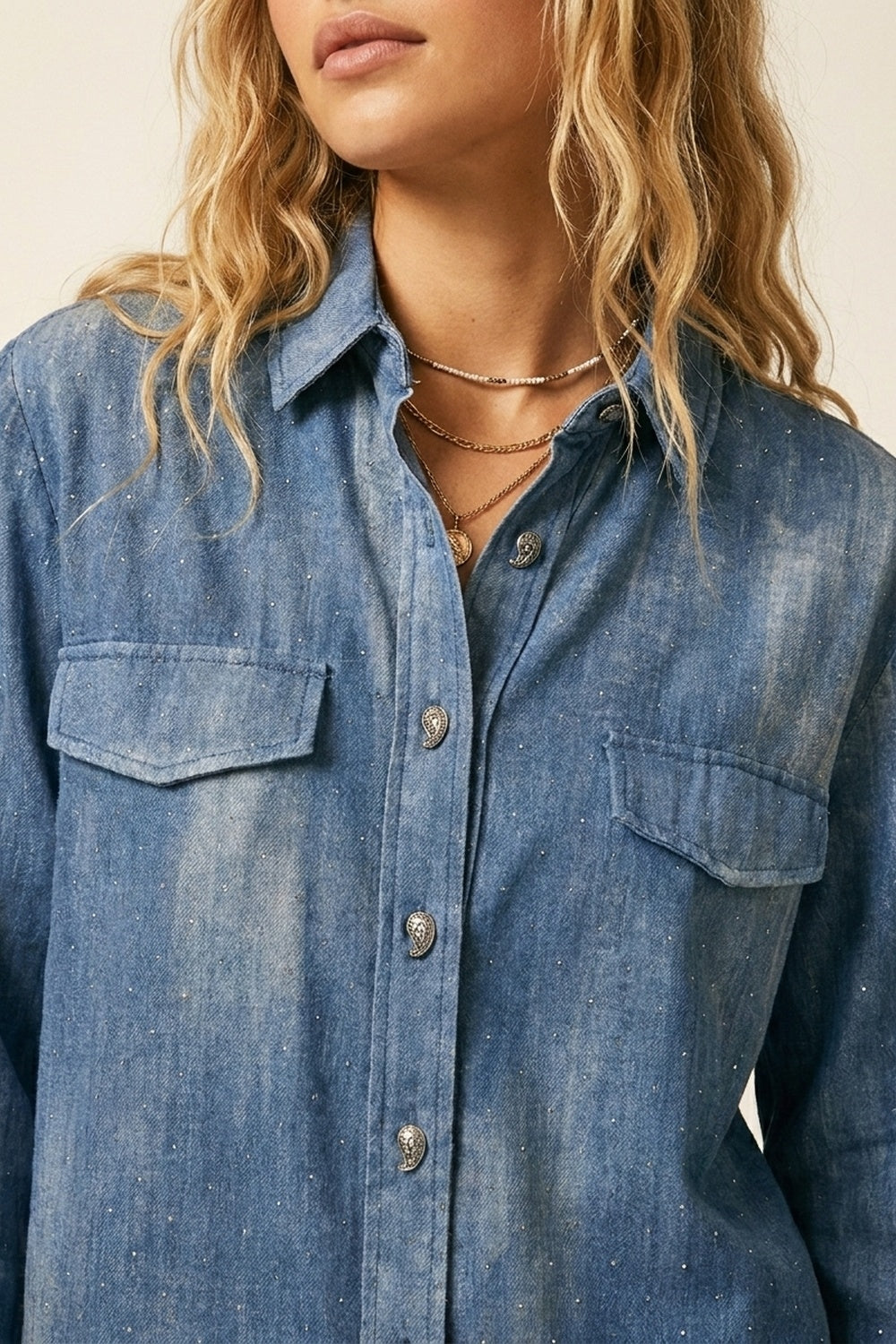 Blue tie dye Shirt in chiffon with strass details - Shirts
