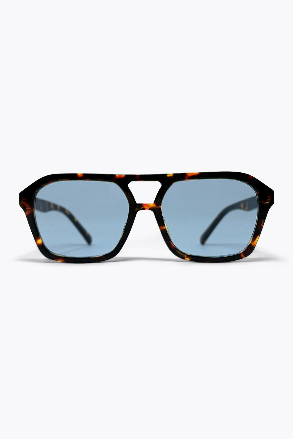 Tortoiseshell Brown Aviator Sunglasses with Blue Lenses