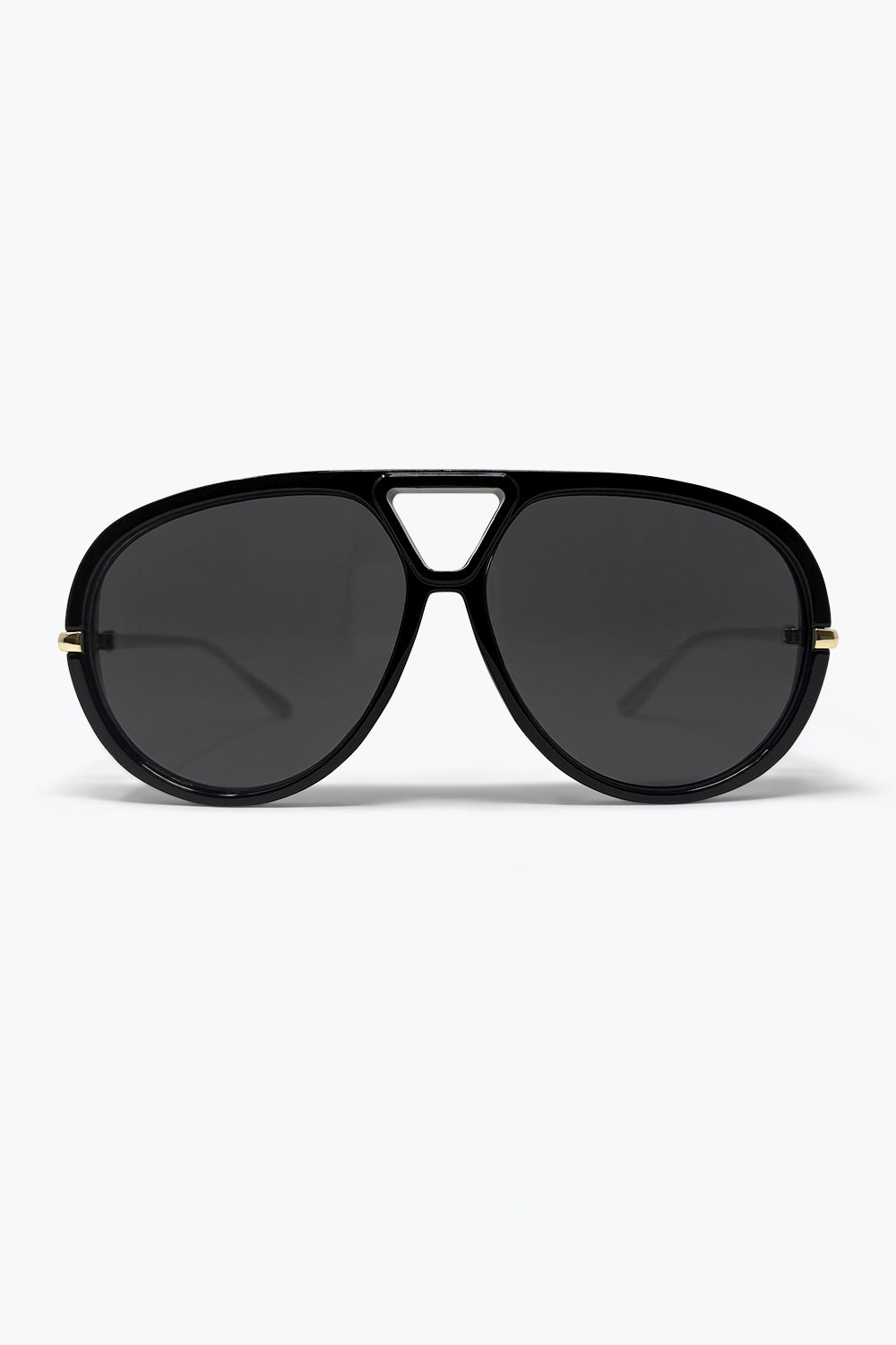 Black Oversized Aviator Sunglasses with Gold Details