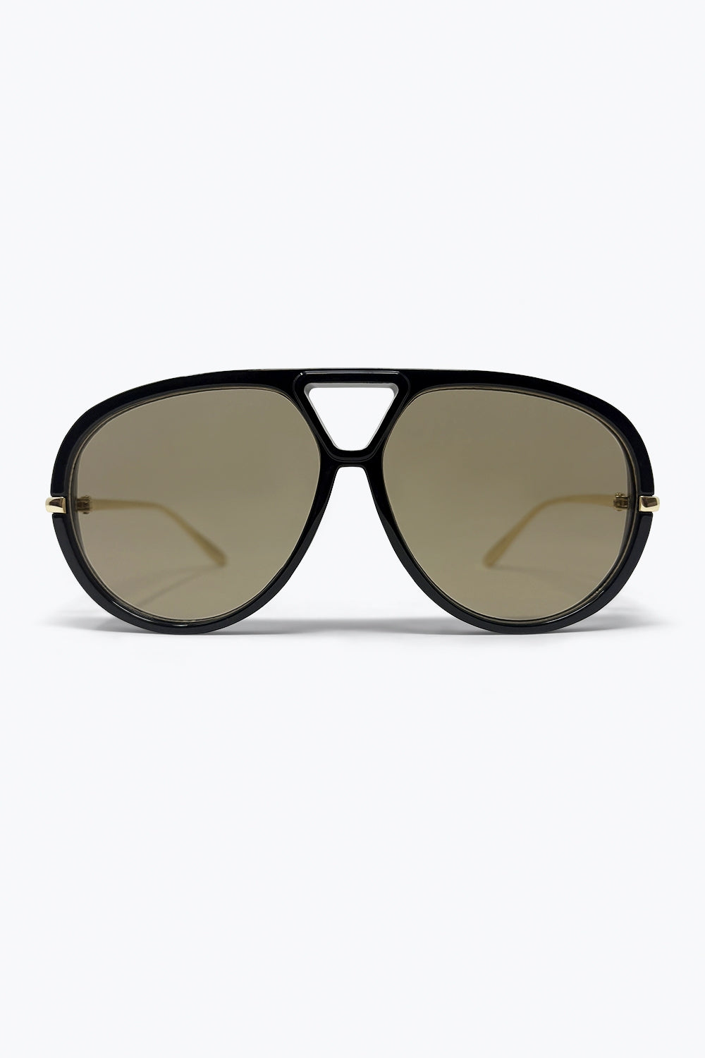 Black Aviator Style Sunglasses with Brown Lenses