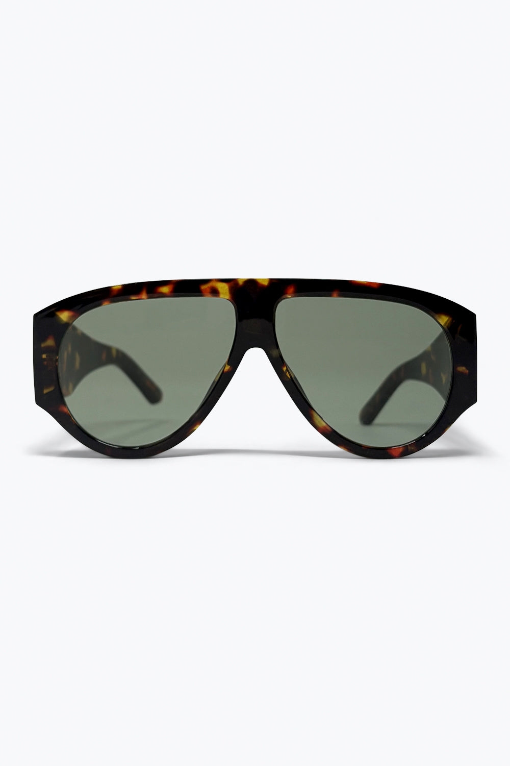 Tortoise Oversized Shield Sunglasses with Green Lens
