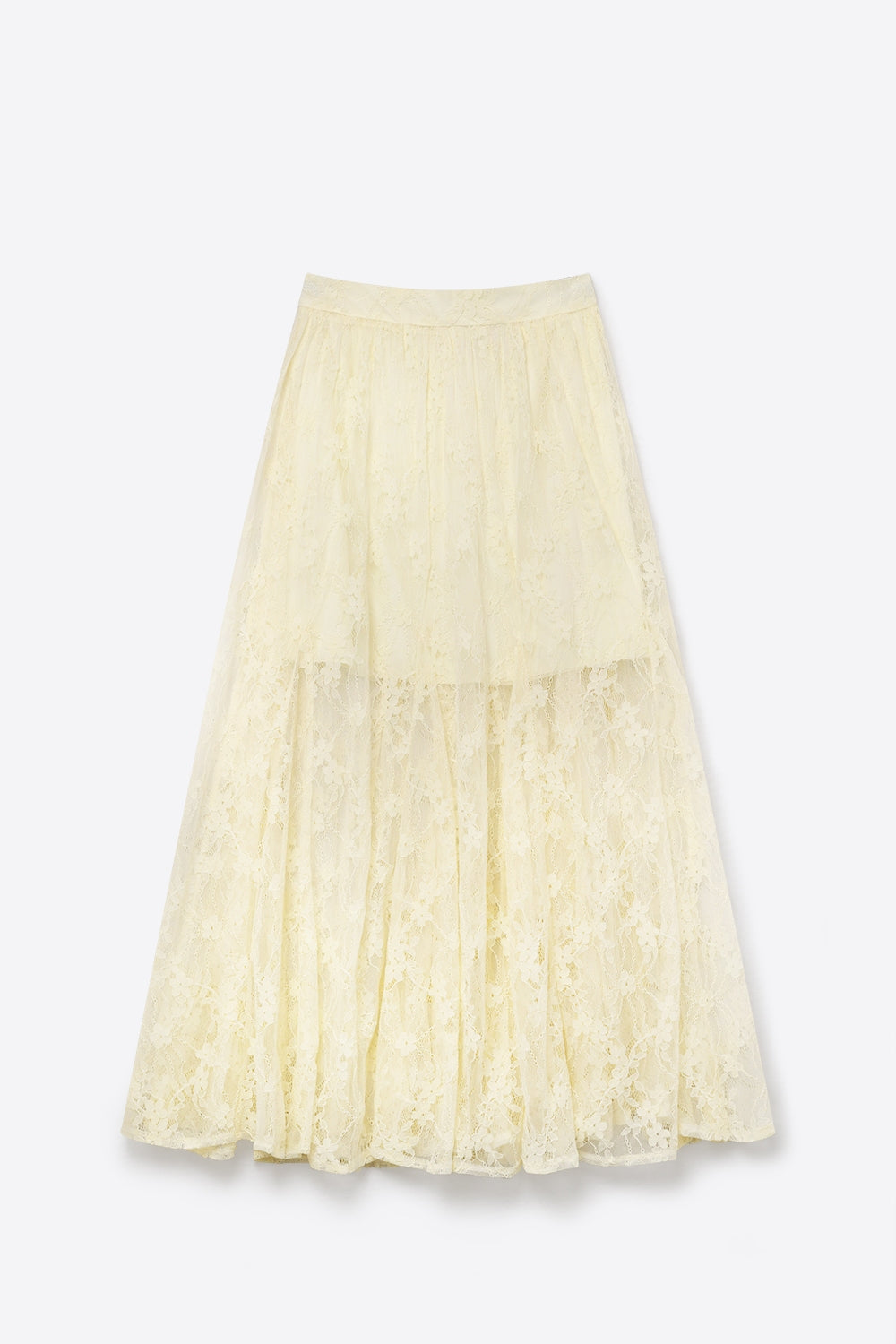 Cream Floral Lace fabric Maxi Skirt with Elastic Waist