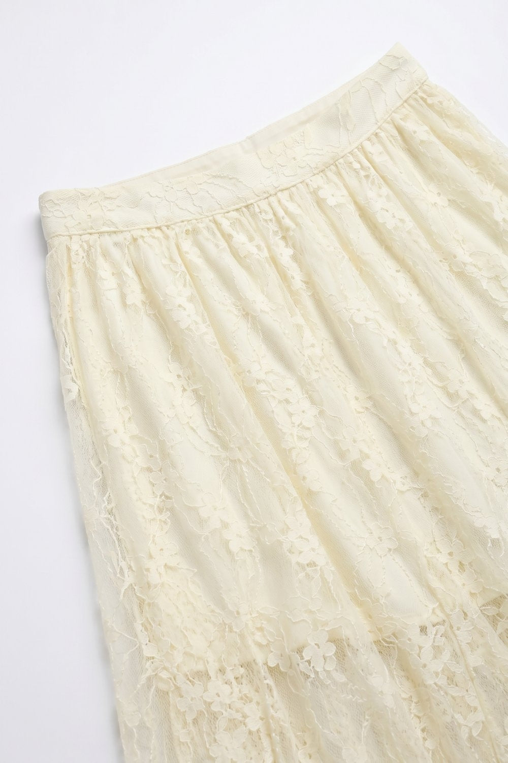 Cream Floral Lace fabric Maxi Skirt with Elastic Waist