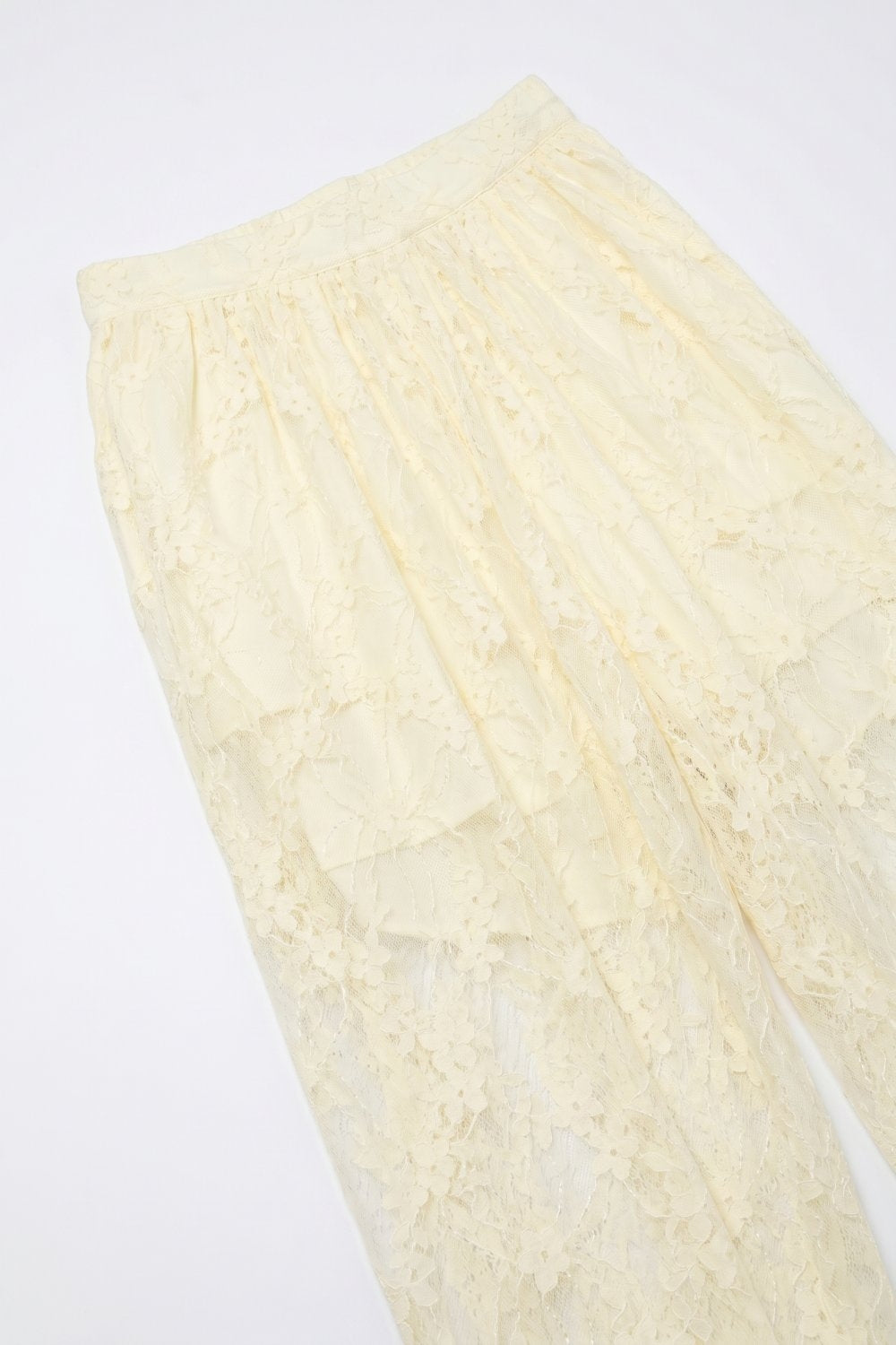 Cream Floral Lace Sheer Tie Hem Relaxed Fit Pants - trousers