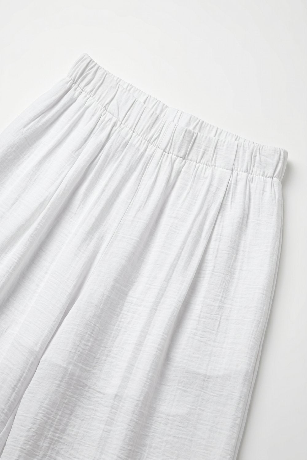 White Lightweight Woven Elastic Waist Wide Leg Pants - trousers