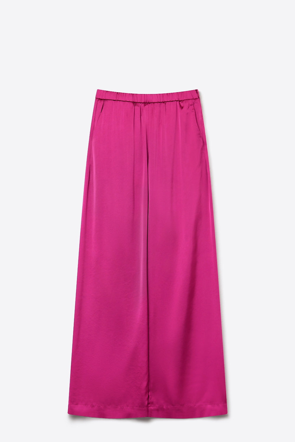 Fuchsia Lightweight Satin Wide Leg Elastic Waist Pants - trousers