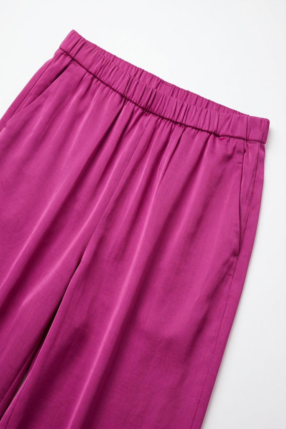 Fuchsia Lightweight Satin Wide Leg Elastic Waist Pants - trousers