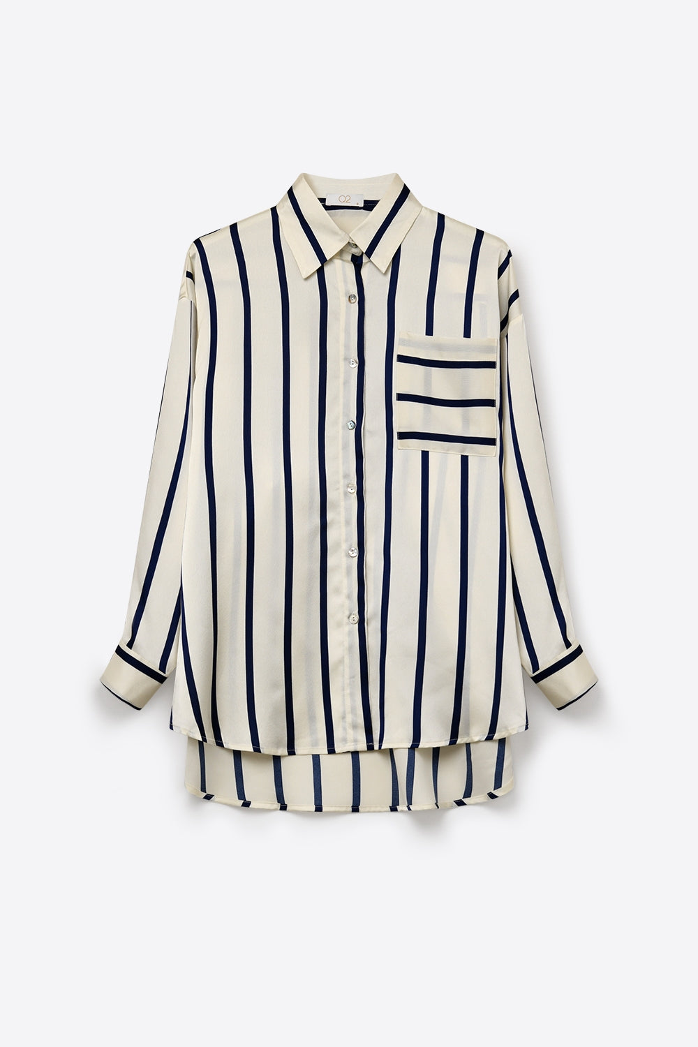 Cream Stripe Relaxed Fit Shirt in satin fabric with pocket - Shirts