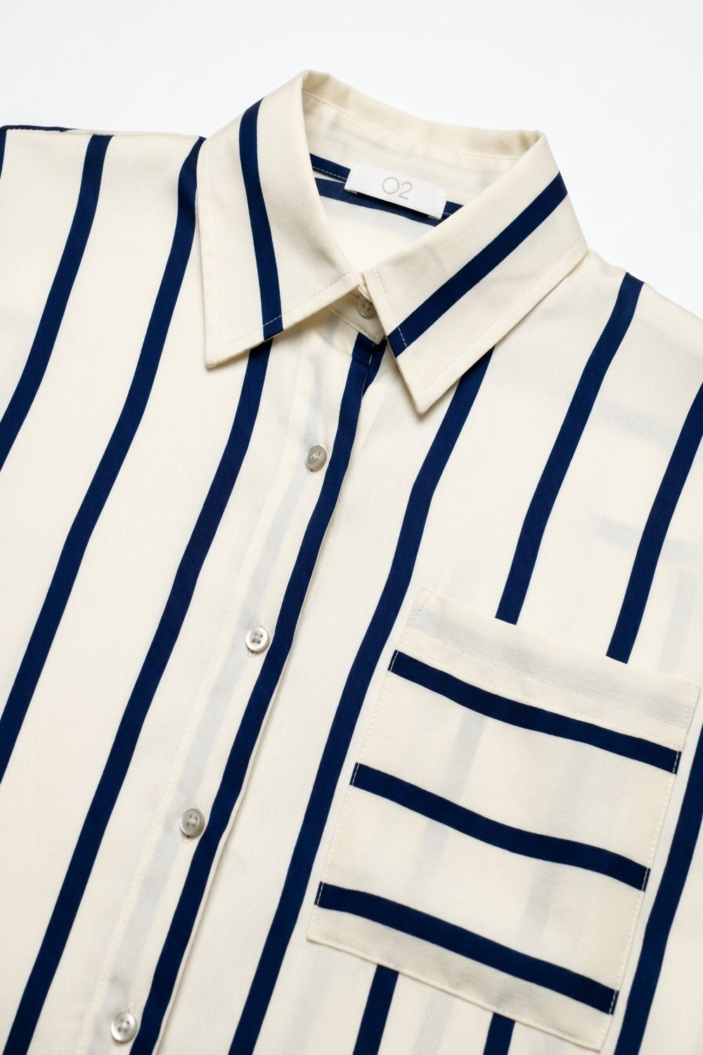 Cream Stripe Relaxed Fit Shirt in satin fabric with pocket - Shirts