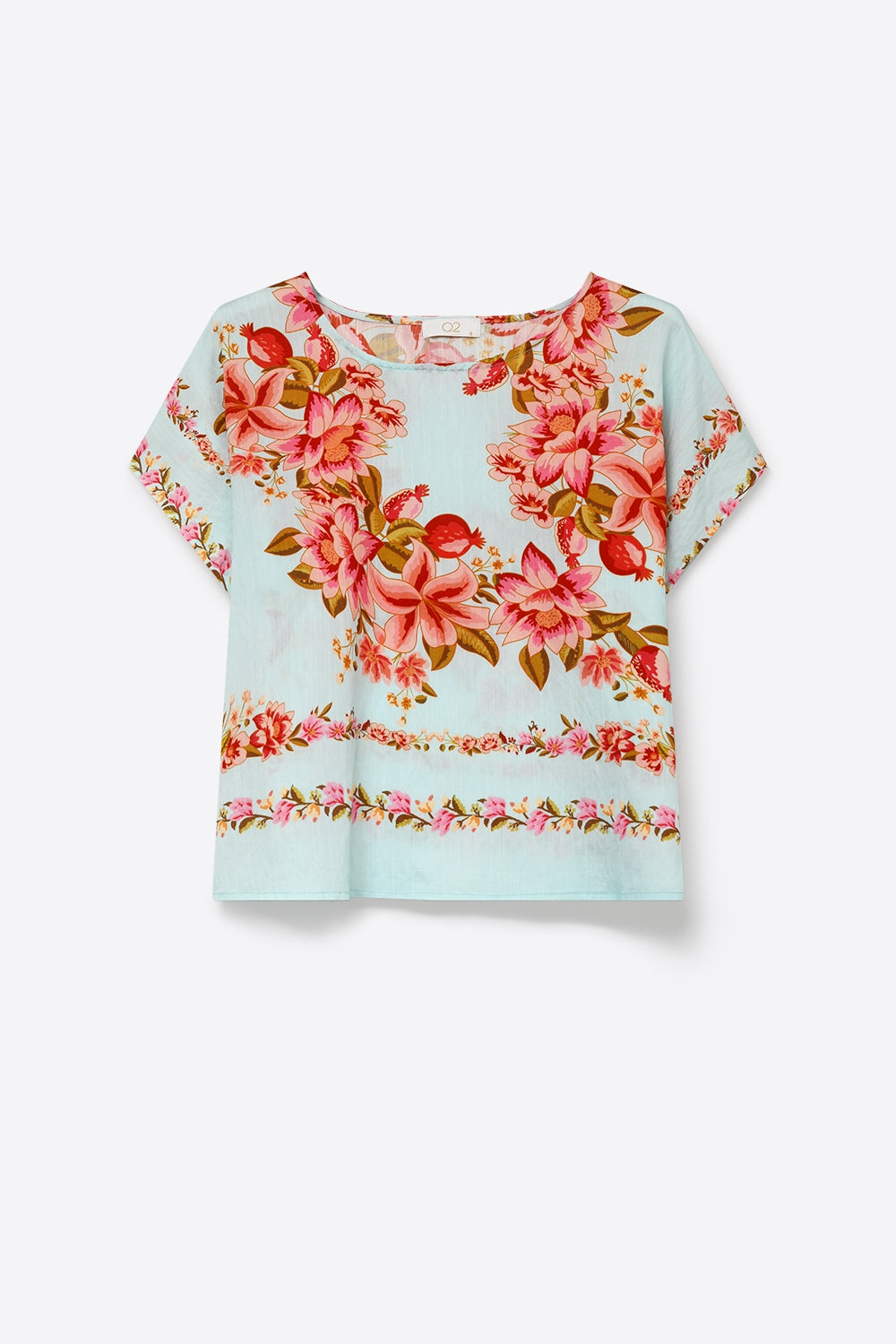 Light Blue Floral Print Lightweight Woven Boxy Crop Top