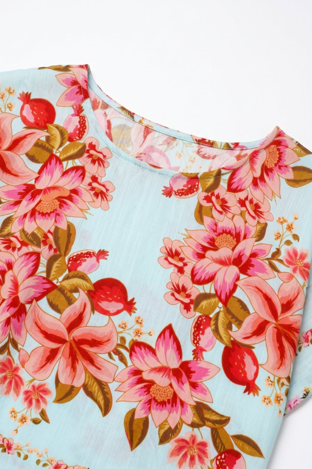 Light Blue Floral Print Lightweight Woven Boxy Crop Top