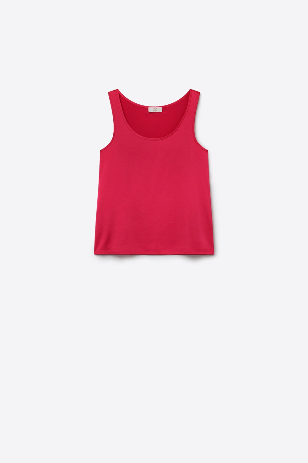 Fuchsia Satin Regular Fit Scoop Neck Sleeveless Tank Top - top
