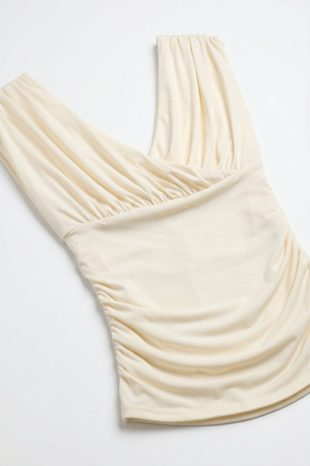 Cream Stretch fabric Sleeveless Top with  Ruched Wrap Front