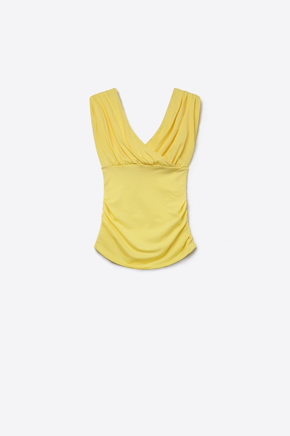 Yellow  Wrap Front Sleeveless rouched Top