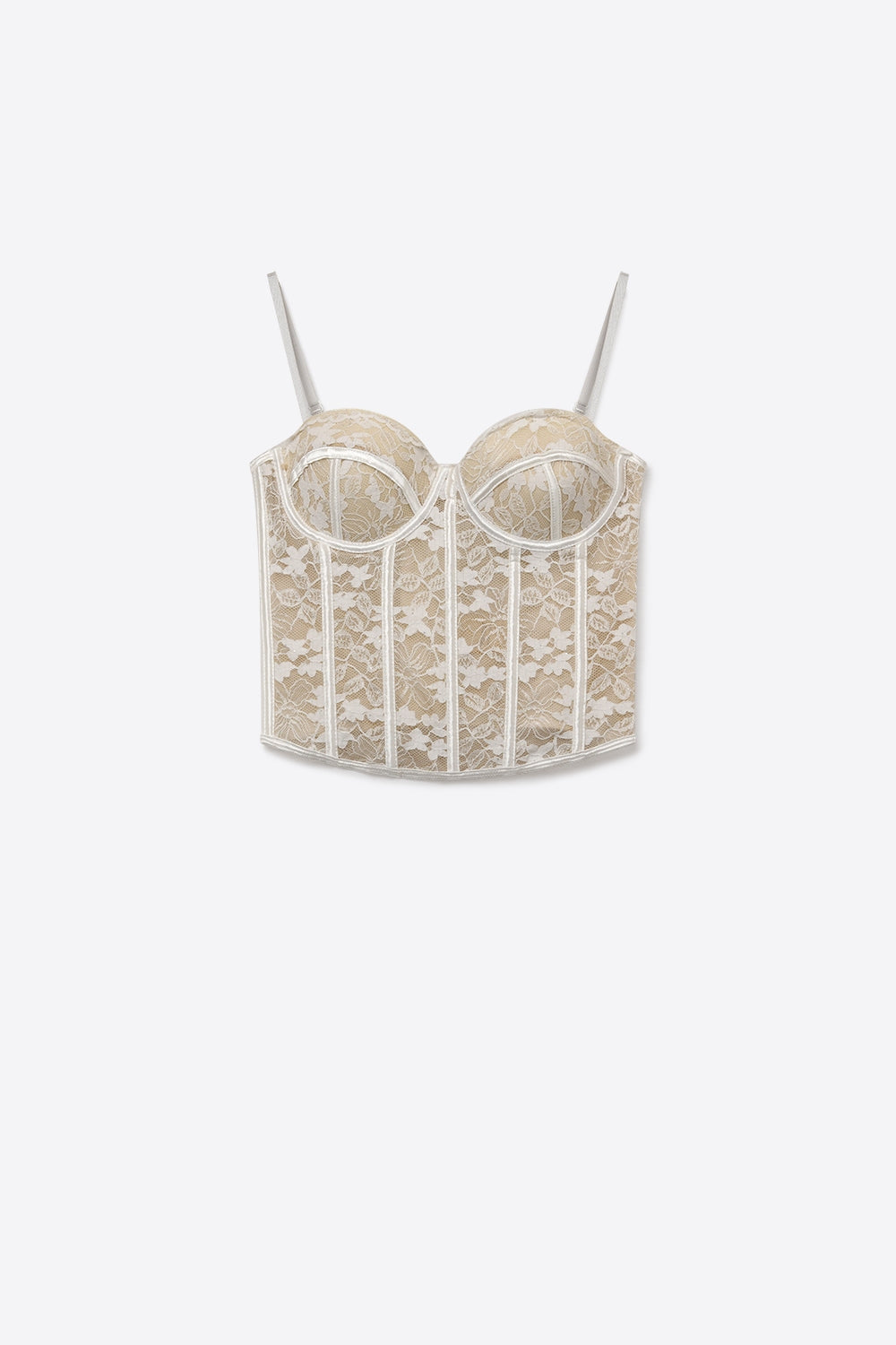 White Floral Lace Sheer Boned Corset Fitted Bustier Bodysuit