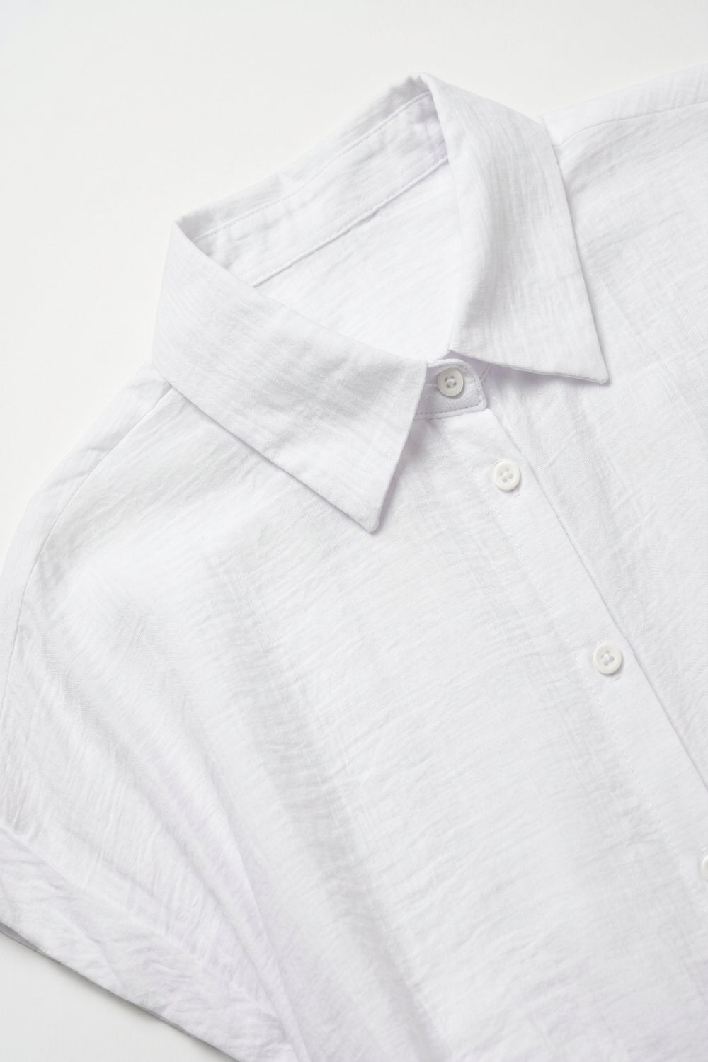 White Lightweight Woven Short Sleeve Shirt Top with Tie Front - Shirts