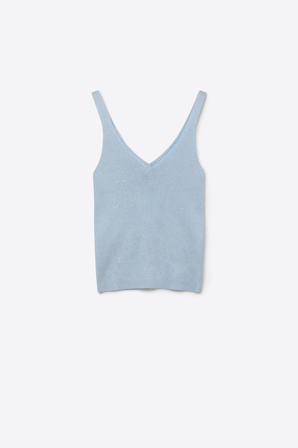 Light Blue Fine Knit Glitter Detail V-Neck Sleeveless Top