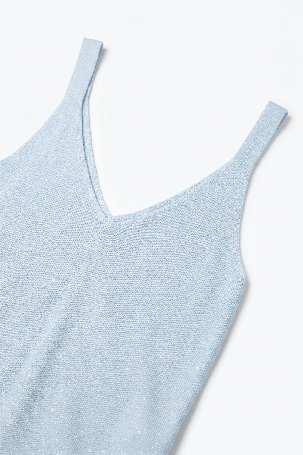 Light Blue Fine Knit Glitter Detail V-Neck Sleeveless Top - Tops