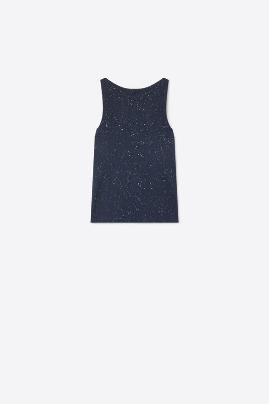 Navy Speckled fine Knit boat Neck Top - Tops