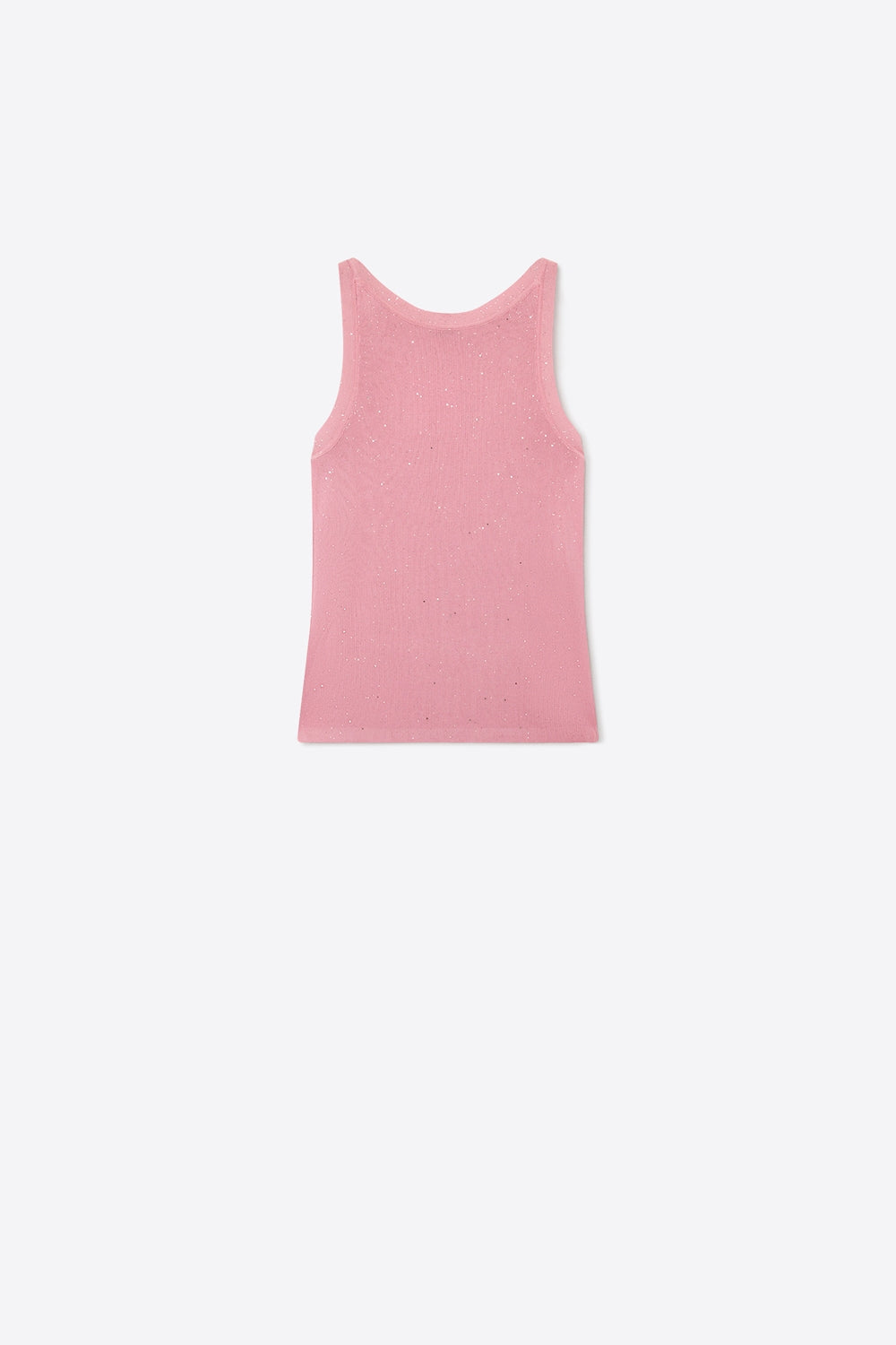 Pink Ribbed Knit Glitter Sleeveless Regular Fit Tank Top