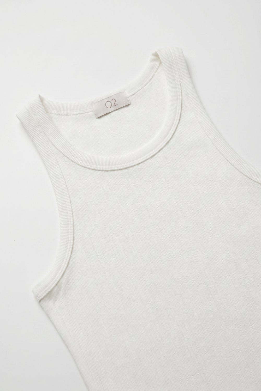 White Ribbed Crew Neck Tank Top with racerback sleeve - top