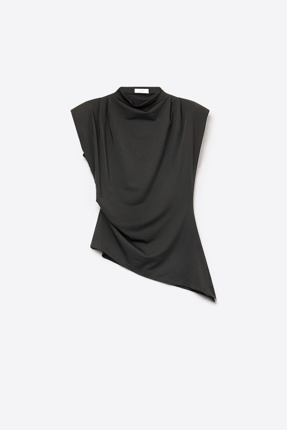 Black Lightweight Woven Asymmetric Hem Cowl Neck Sleeveless Top - top