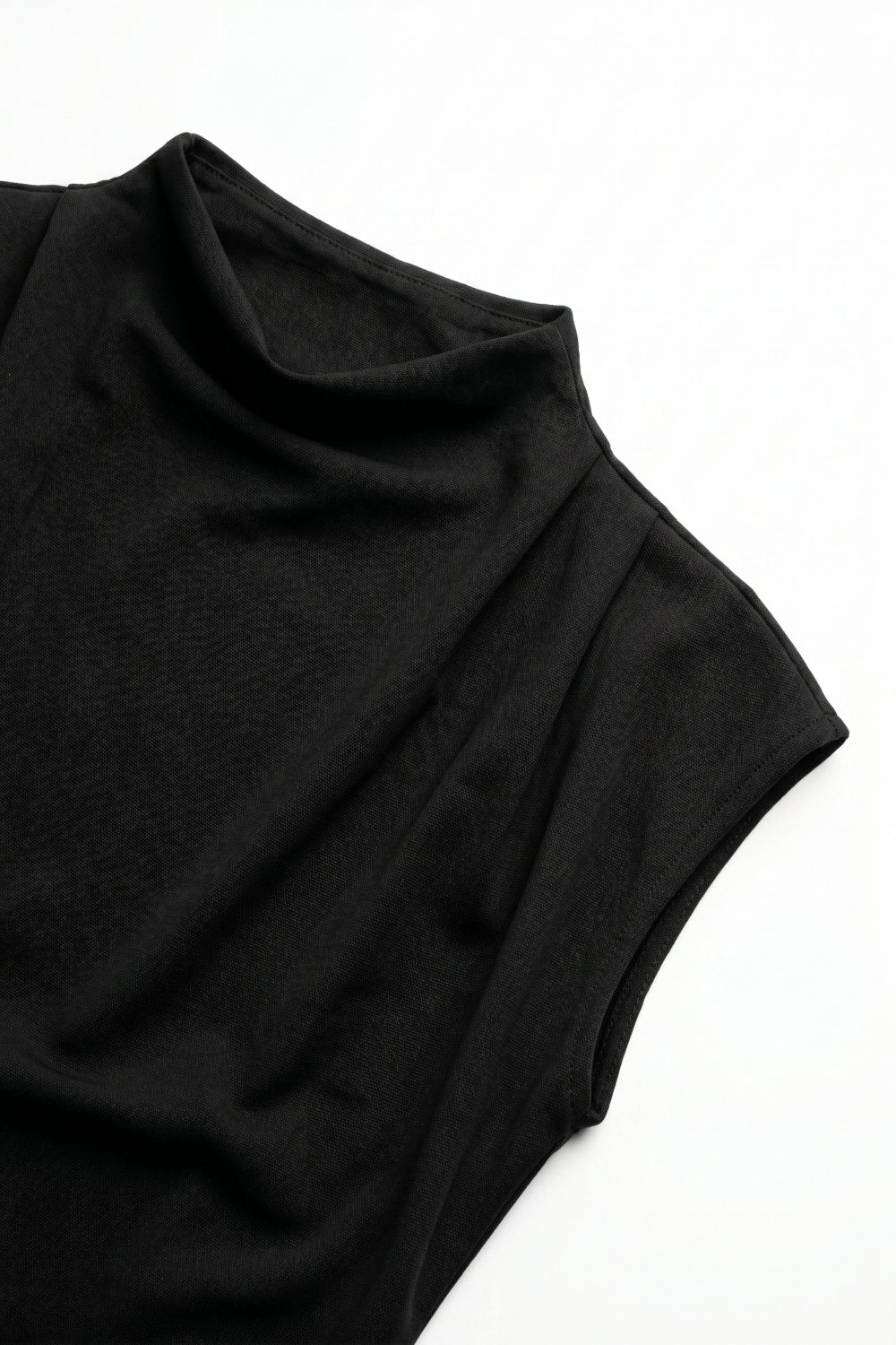 Black Lightweight Woven Asymmetric Hem Cowl Neck Sleeveless Top - top