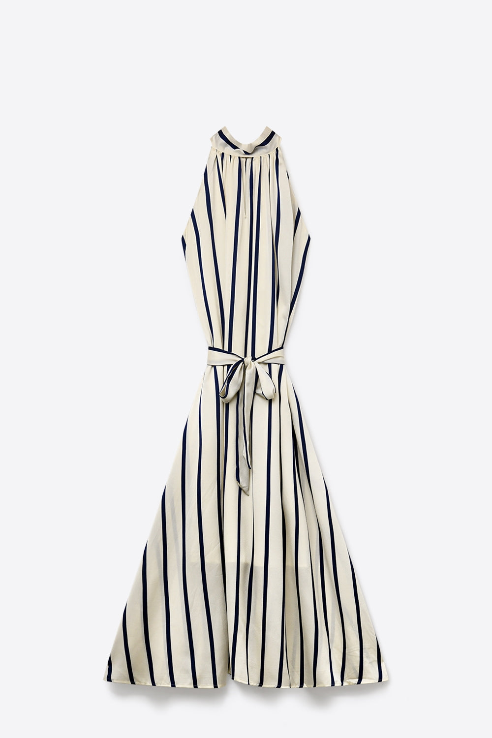 Striped maxi satin Halter dress with Tie Waist - dress