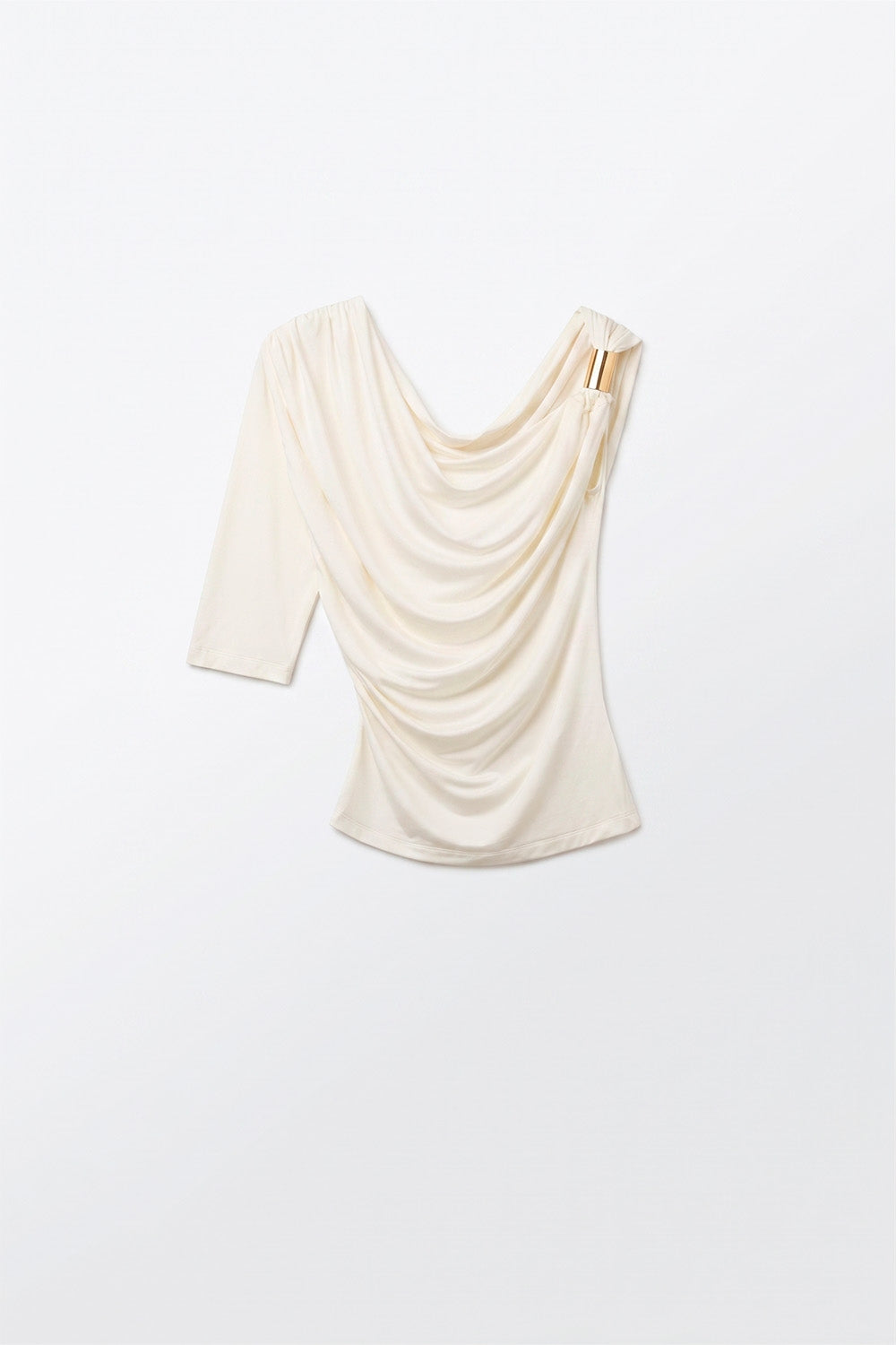 Cream one sleeve Top in elastic viscose with Gold Accent Detail