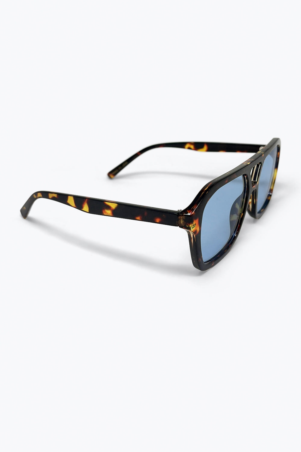 Tortoiseshell Brown Aviator Sunglasses with Blue Lenses