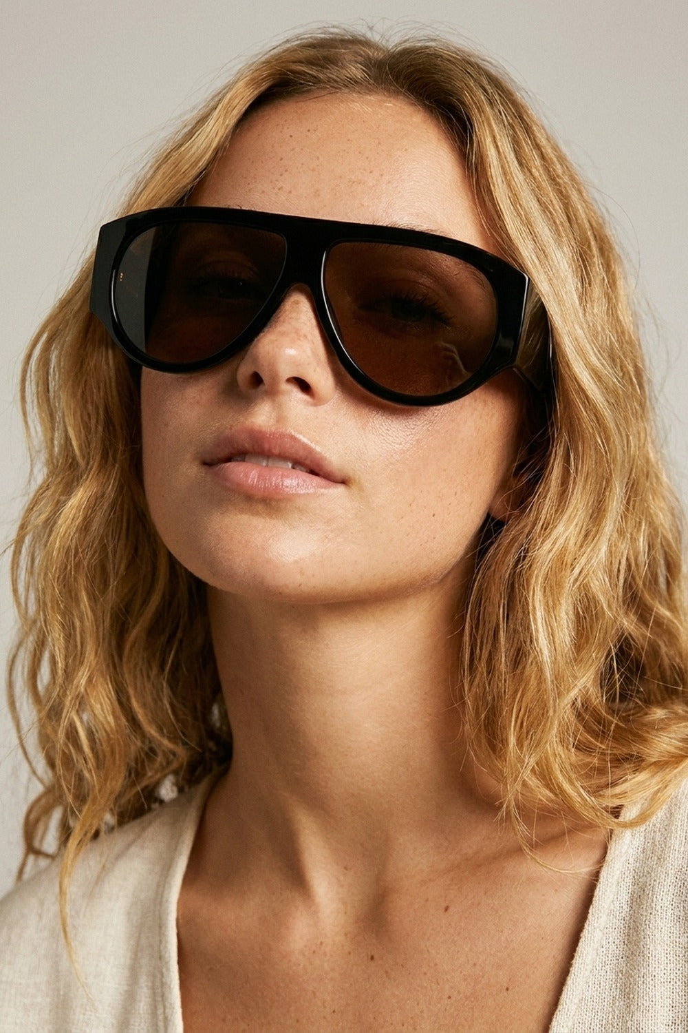 Black Shield Sunglasses with Brown Lens