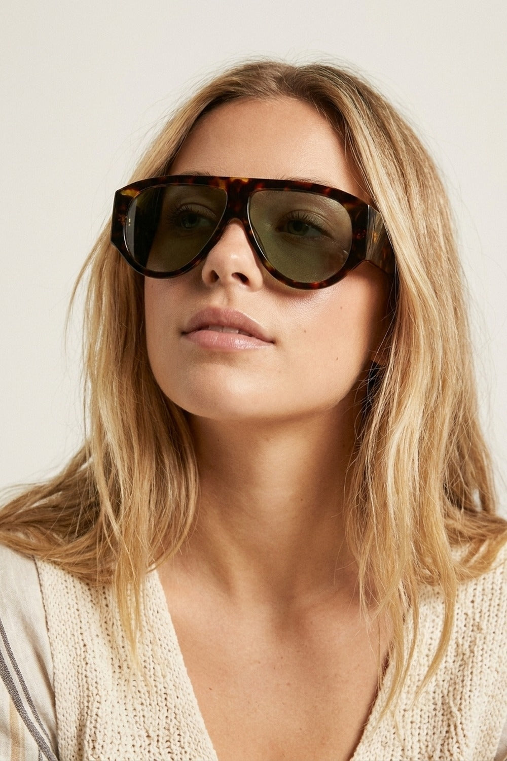 Tortoise Oversized Shield Sunglasses with Green Lens