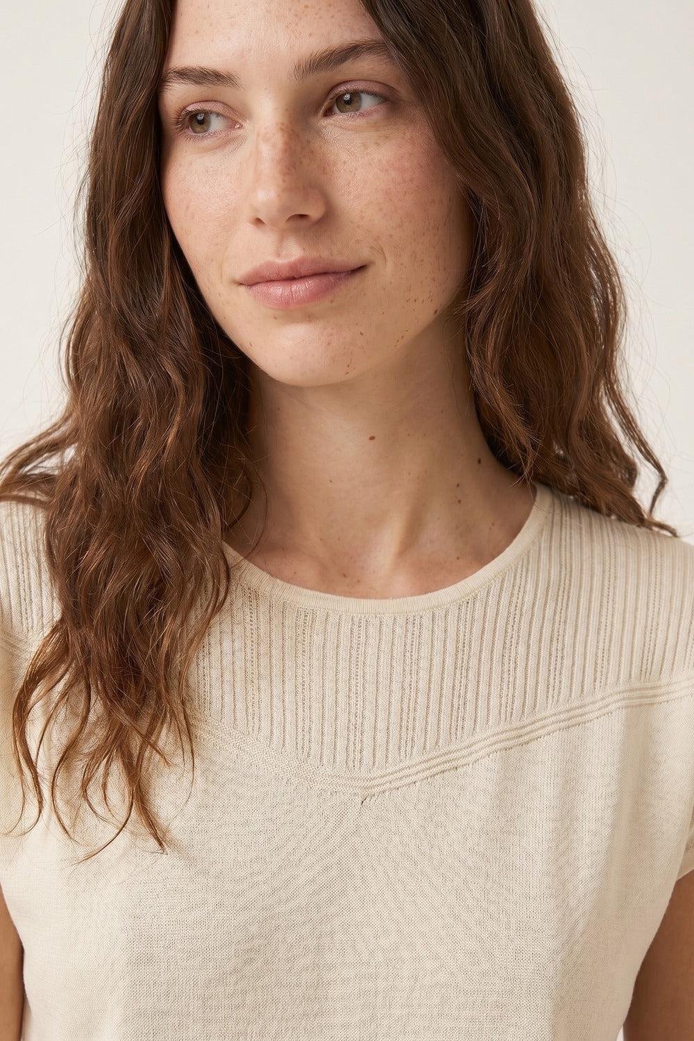 Cream Textured Knit Cap Sleeve Sweater Top