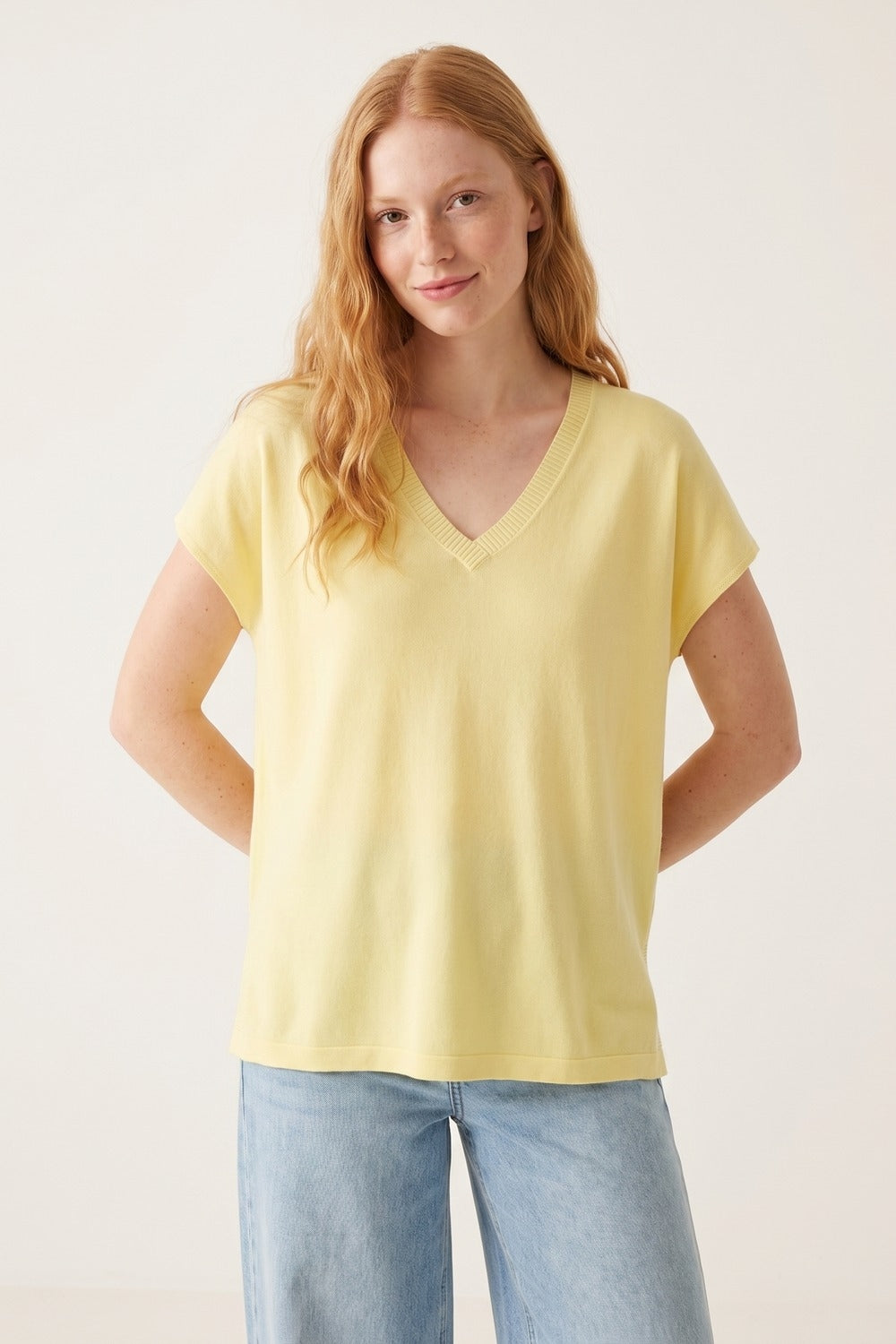 Yellow V-Neck Relaxed Fit Lightweight sweater