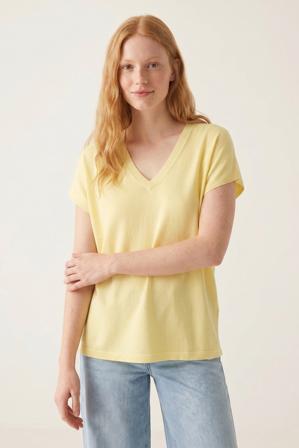 Yellow V-Neck Relaxed Fit Lightweight sweater