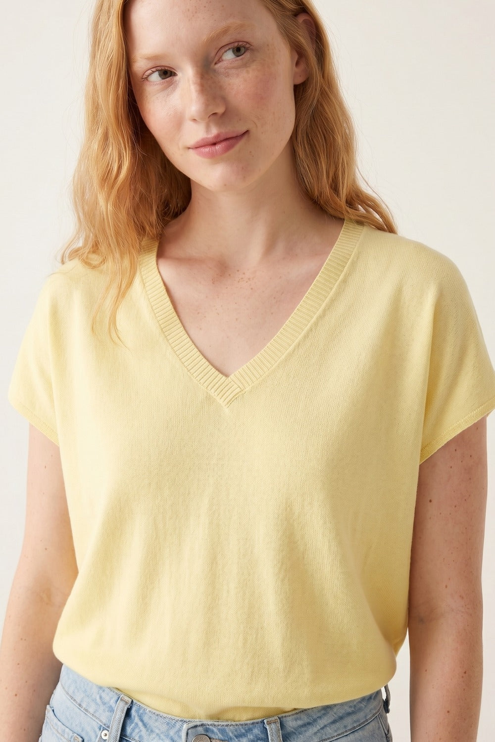 Yellow V-Neck Relaxed Fit Lightweight sweater