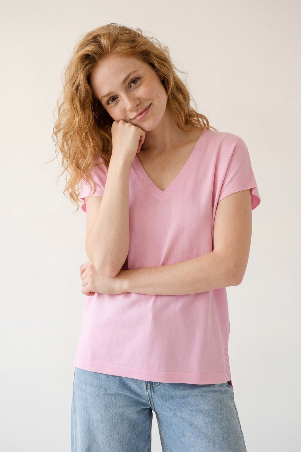 Pink V-Neck Relaxed Fit Knit sweater