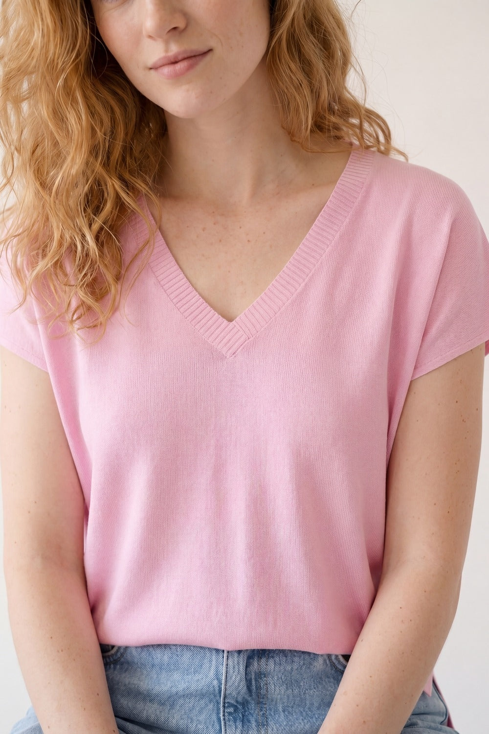 Pink V-Neck Relaxed Fit Knit sweater