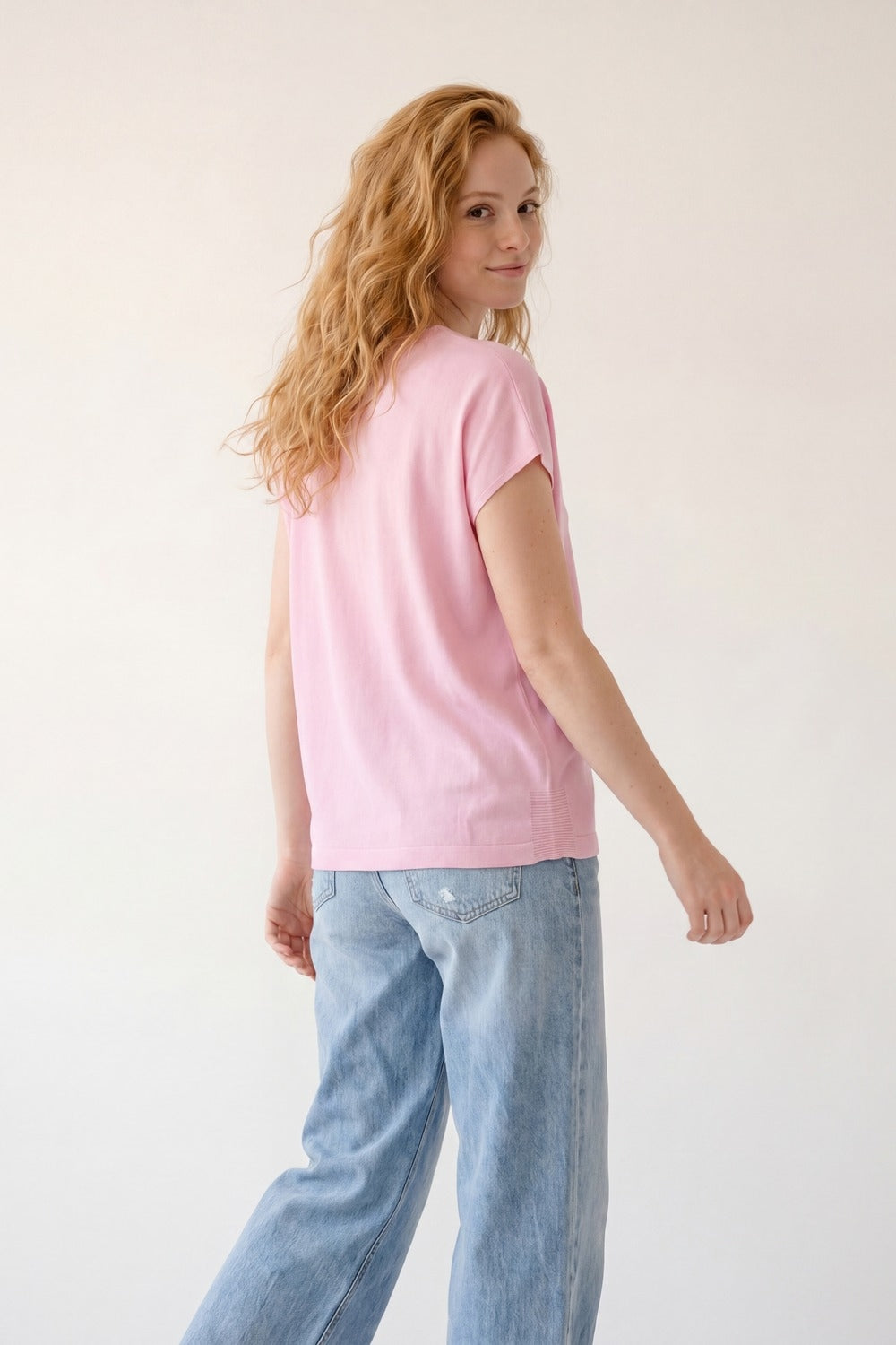 Pink V-Neck Relaxed Fit Knit sweater