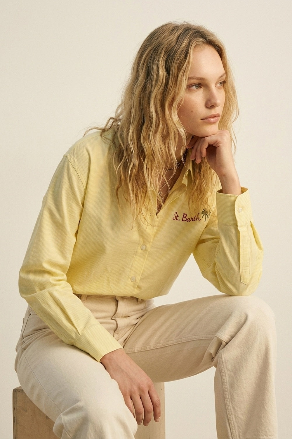 Yellow Button-Up striped Shirt with Embroidered Detail St Barth - Shirts