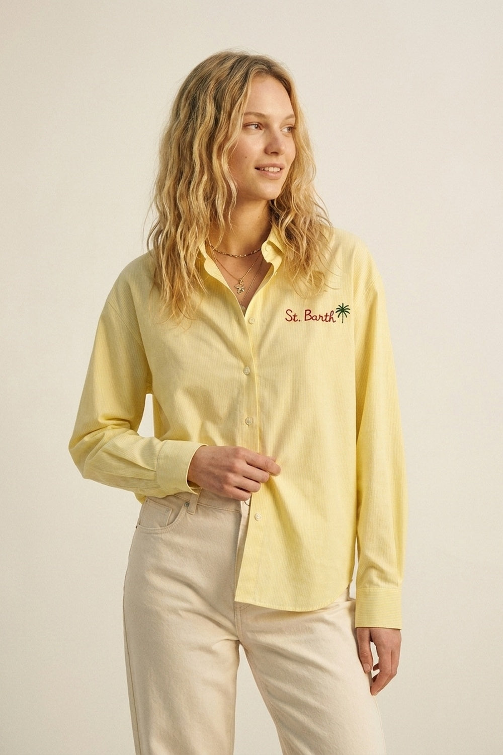 Yellow Button-Up striped Shirt with Embroidered Detail St Barth - Shirts