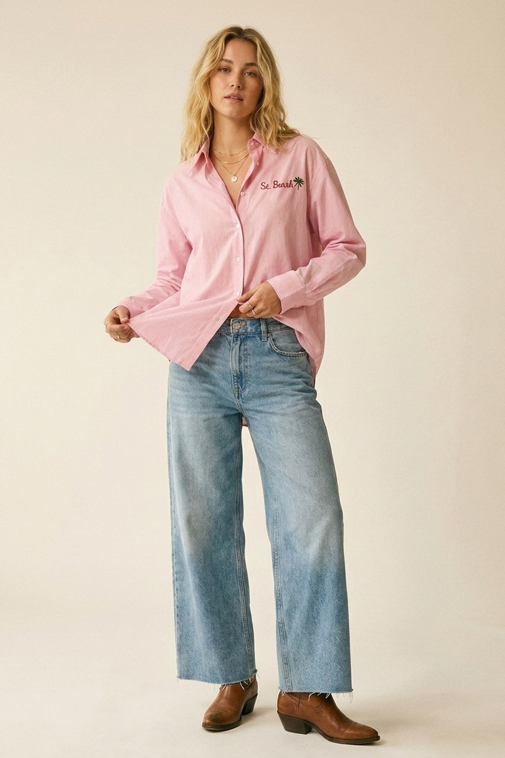 pink Button-Up striped Shirt with Embroidered Detail St Barth - Shirts