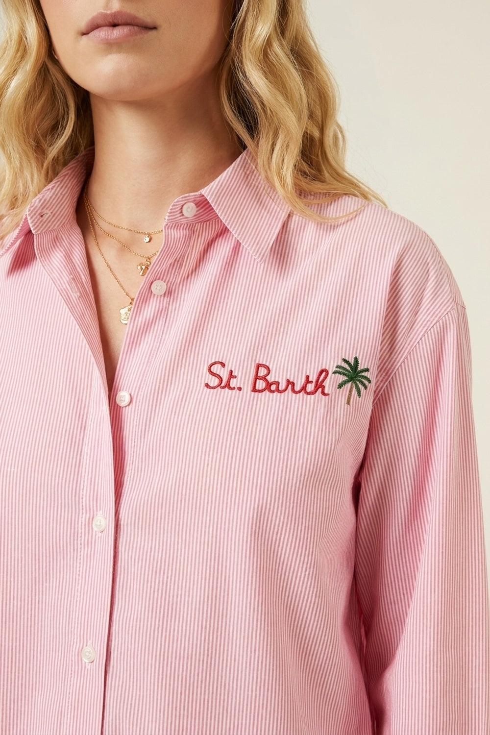 pink Button-Up striped Shirt with Embroidered Detail St Barth - Shirts