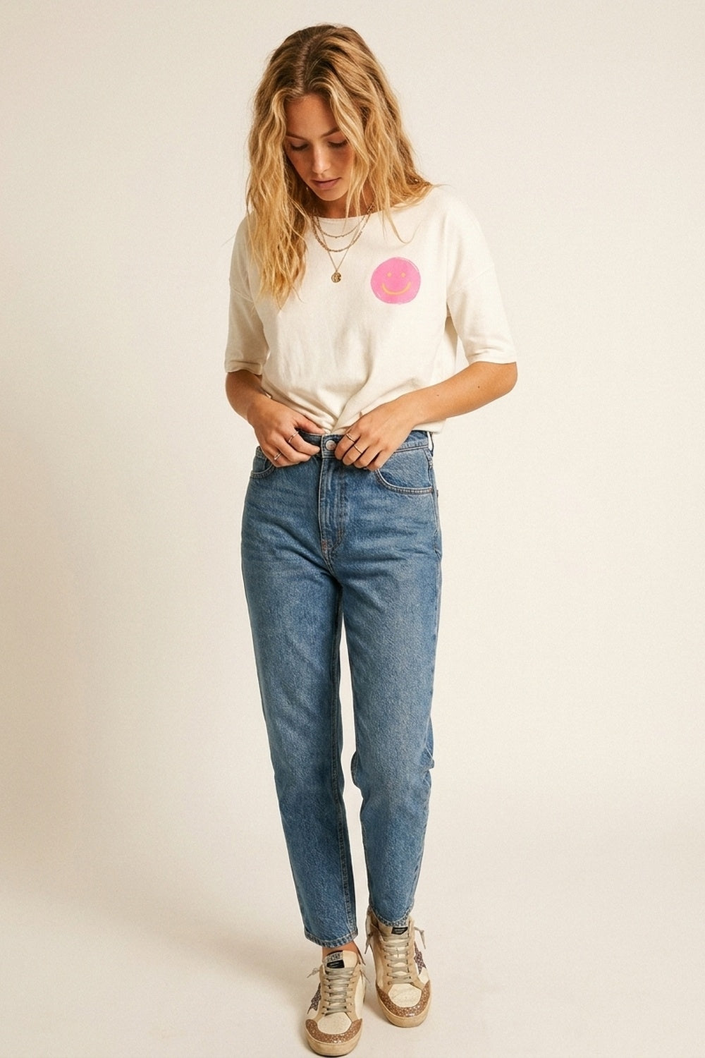 White Smiley Face Casual Short Sleeve sweatshirt - top