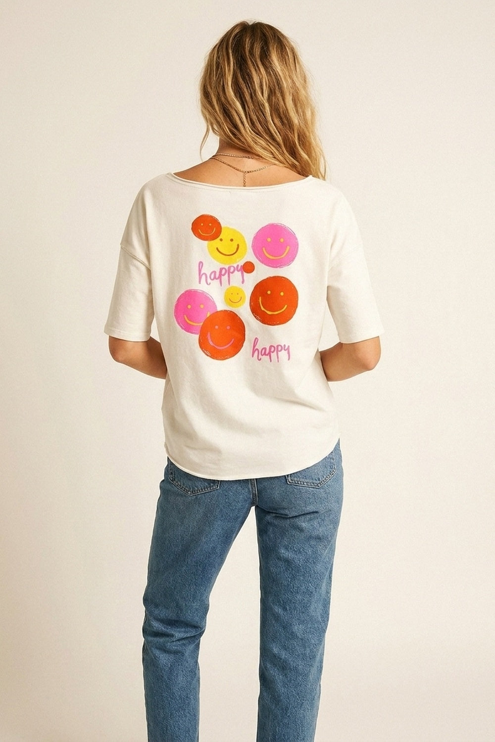 White Smiley Face Casual Short Sleeve sweatshirt