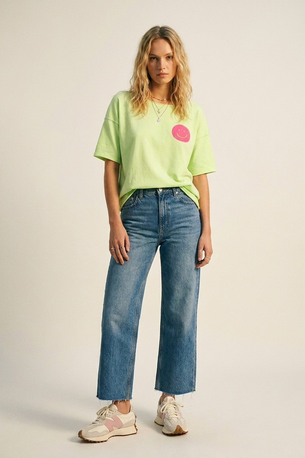 Light Green Relaxed Fit Smile Graphic sweatshirt - top