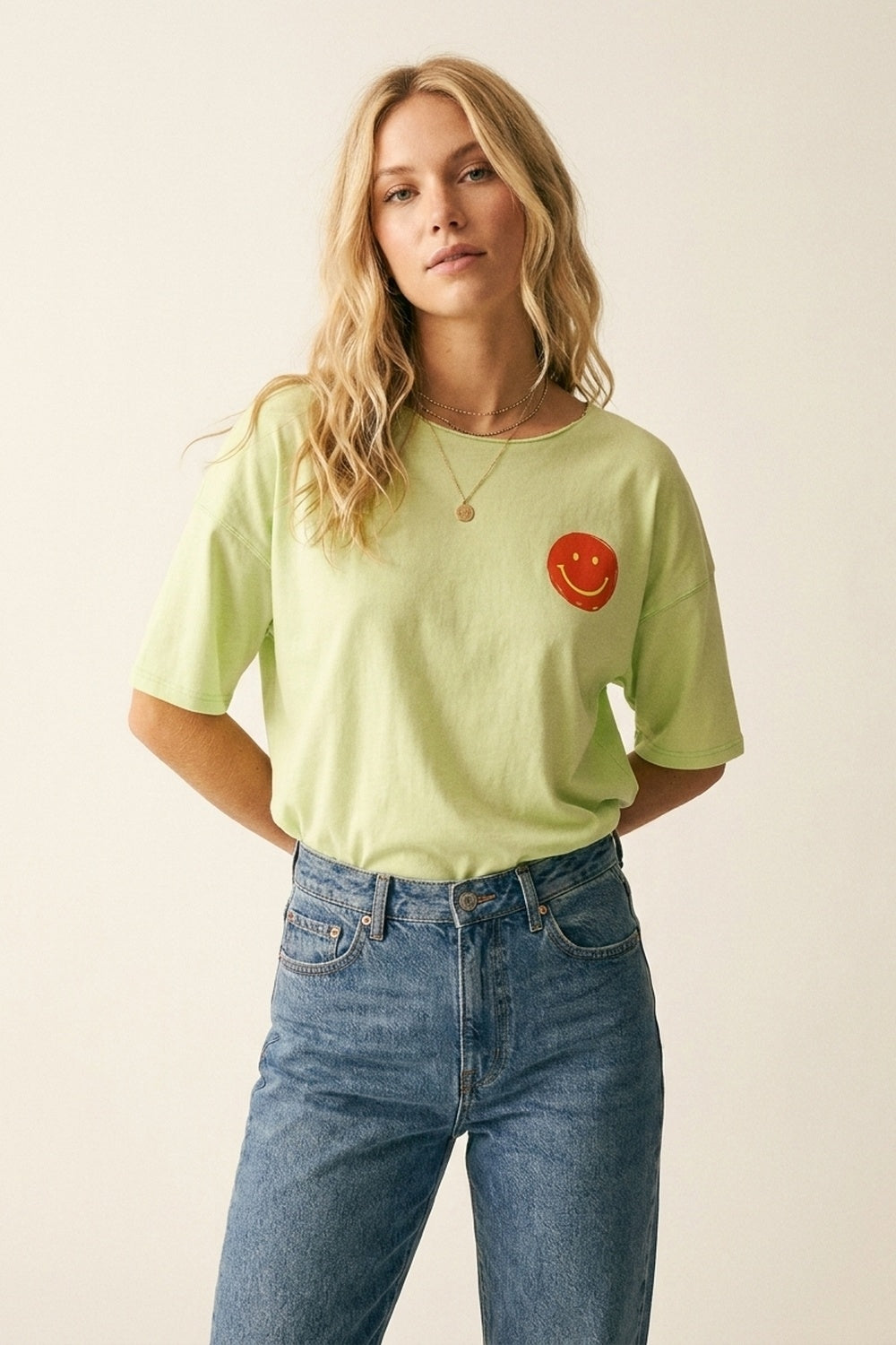 Light Green Relaxed Fit Smile Graphic sweatshirt - top