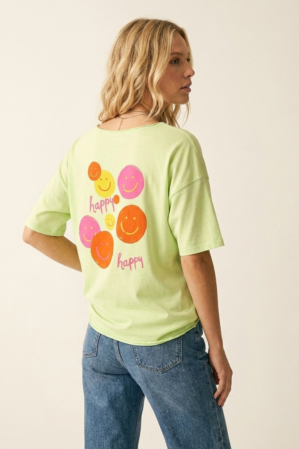 Light Green Relaxed Fit Smile Graphic sweatshirt - top