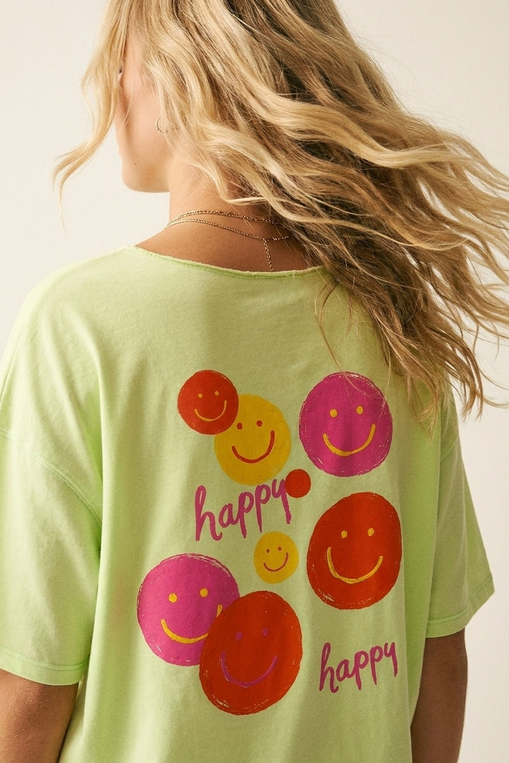 Light Green Relaxed Fit Smile Graphic sweatshirt - top