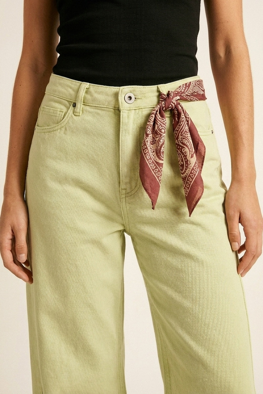 Extra Wide-Leg elastic Cotton Twill Pants in Mint green - Coloured Jeans